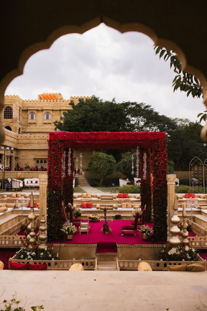 Floral wedding décor and traditional setup for a winter wedding in Jaipur