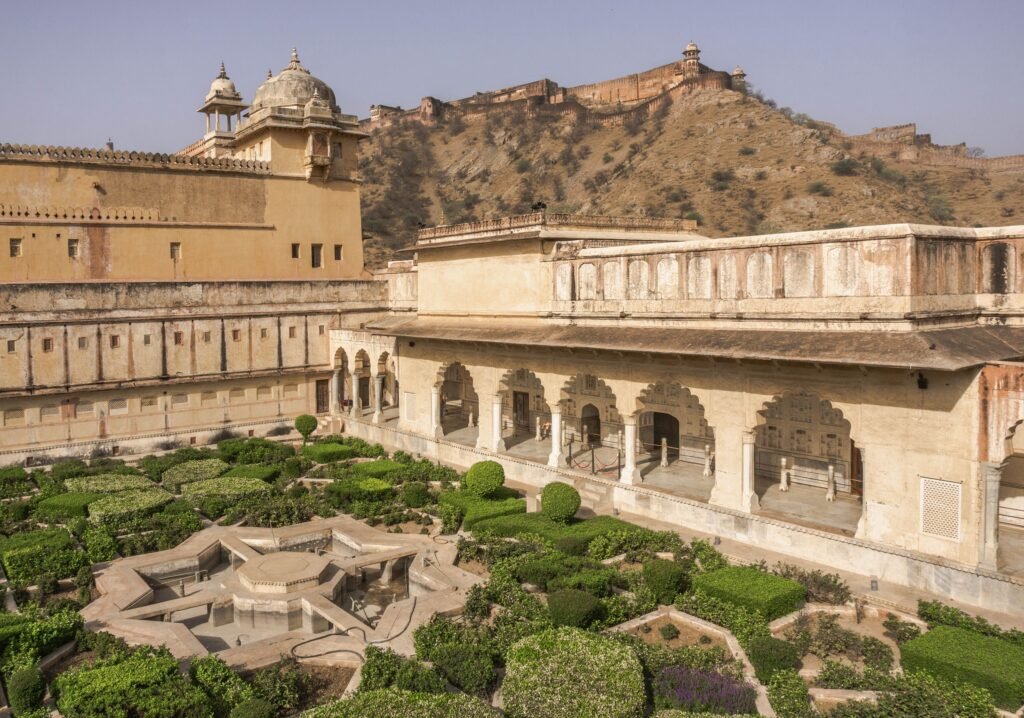 Monsoon in Jaipur: The Short Magic Season Nobody Books For 2 Charbagh Garden in the third courtyard of the Amer Fort (also known as Amber Fort) in Jaipur, Rajasthan, India.