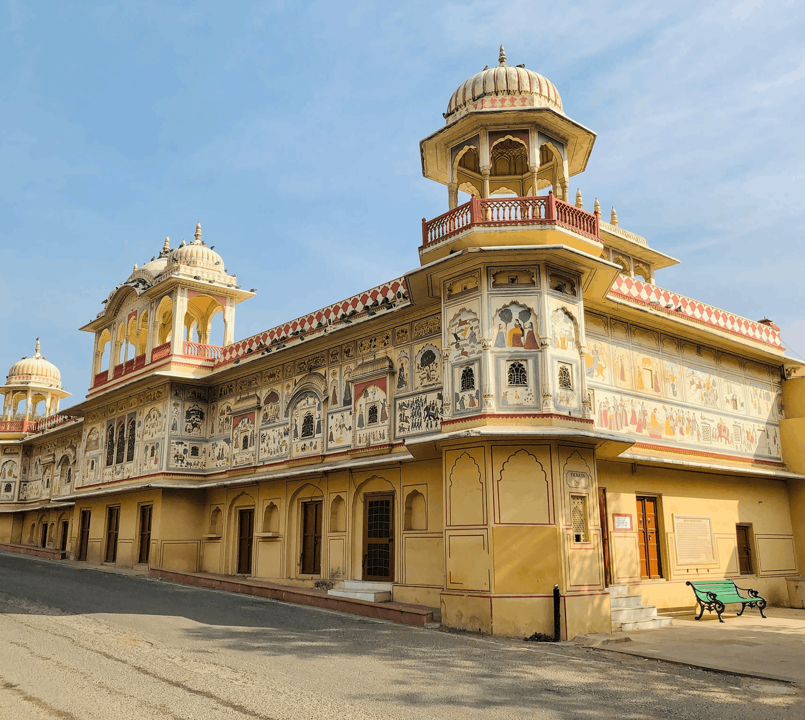This is the Sisodia Rani Bagh, a historic 18th-century palace and garden in Jaipur, Rajasthan, known for its intricate murals depicting scenes from the life of Lord Krishna.