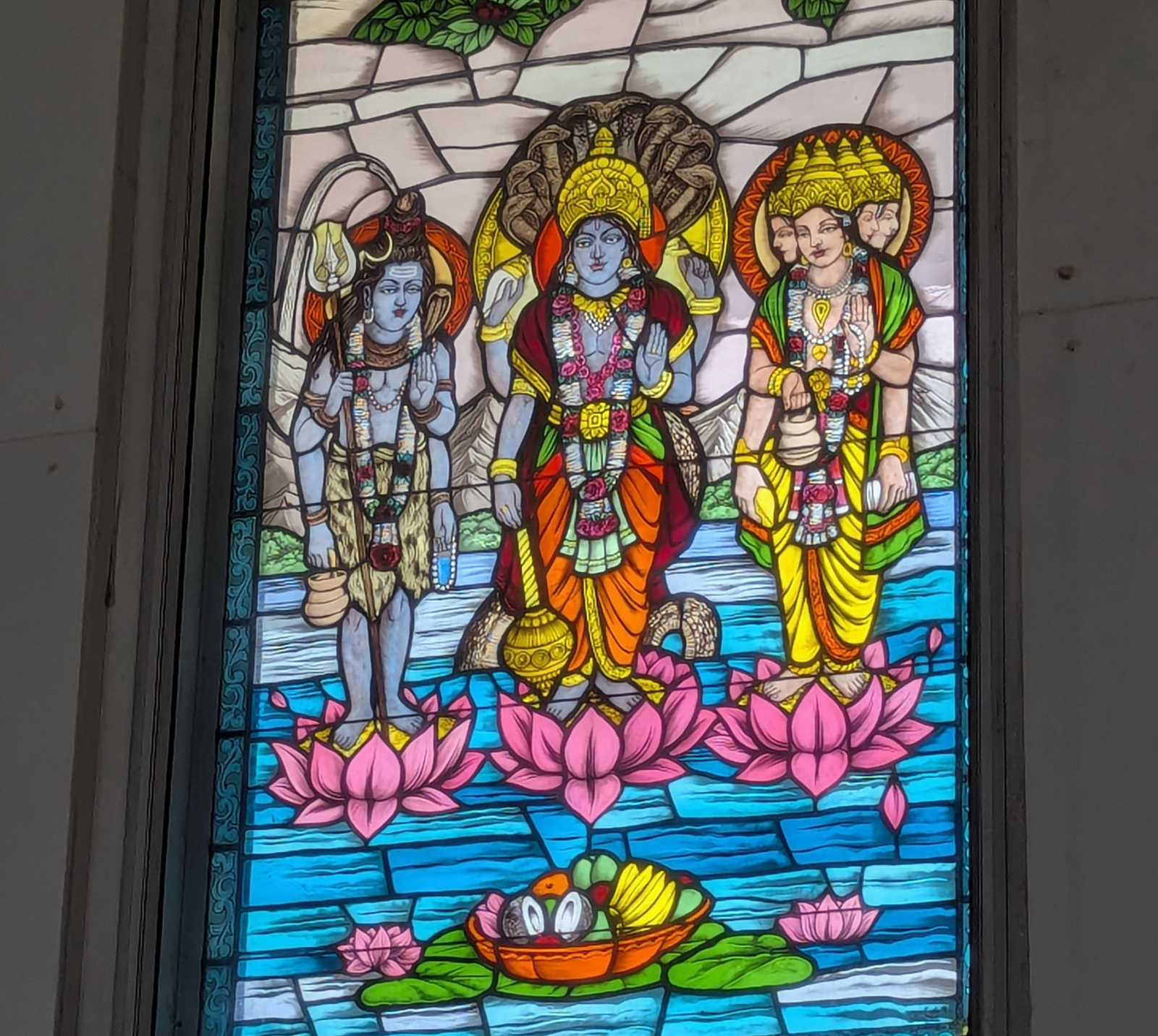 Birla Mandir 5 A vibrant stained-glass window at the Birla Mandir in Jaipur, Rajasthan.